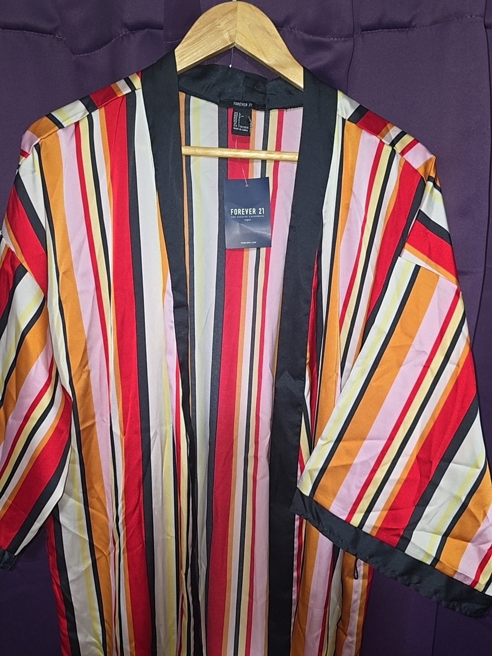 Forever 21 Striped Multicolor Kimono Cardigan - Red, Orange, Pink, Black, Yellow